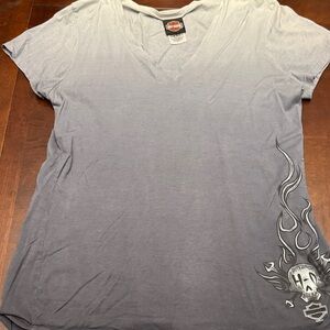 Harley-Davidson Gray V-Neck Tee with Skull Design